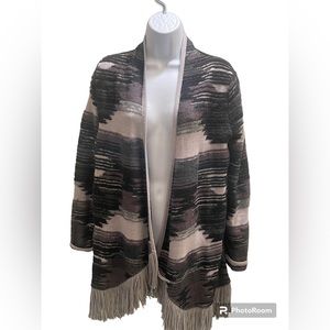 Lucky Brand Sweater Open Cardigan Duster Southwester Aztec Print Fringe